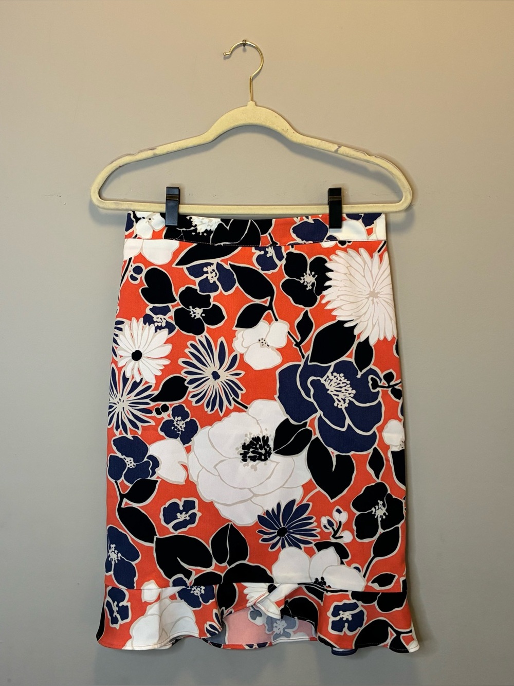 Ann Taylor Floral Print Coral A-Line Skirt with Flounce Hem - Picture 1 of 4